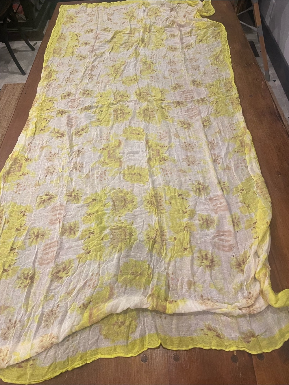 Lightweight Floral Scarf with Yellow Trim